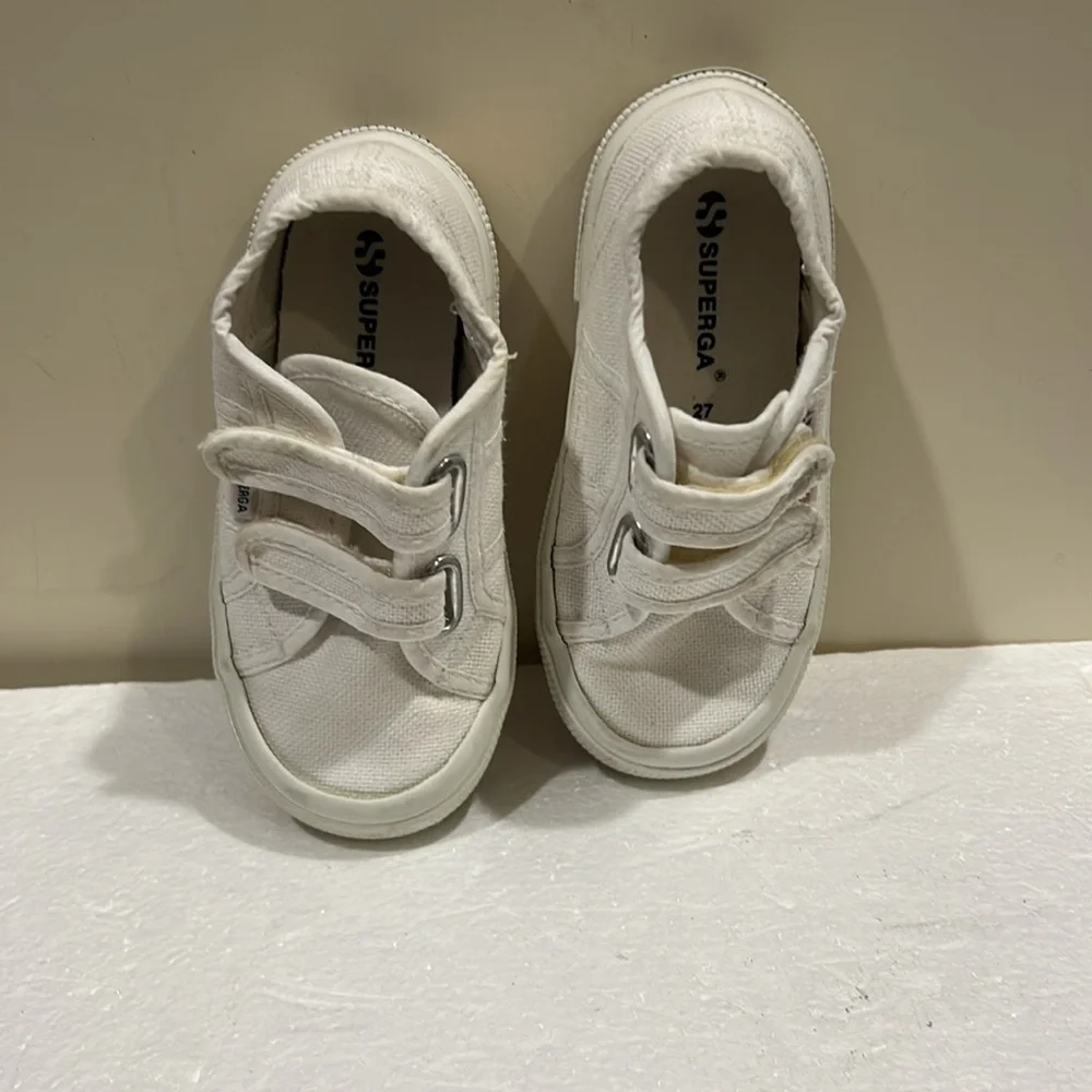 Superga kids unisex canvas hook & loop fastener Sneakers size 10.5 white